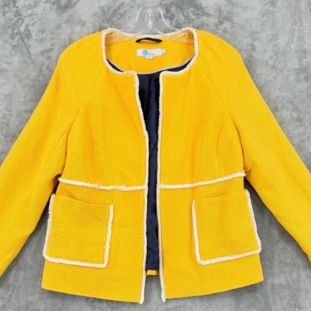Boden Blazer 8 Ida Tweed Textured Retro Open Front Pockets Preppy Office Yellow